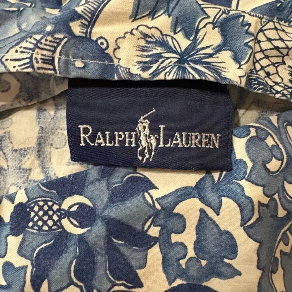 VTG Ralph Lauren Set of Two (2) Porcelain Blue Ruffled Tamarind Bird Pillow Sham